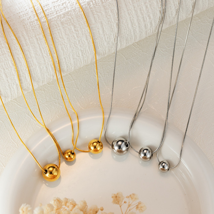 MS Direct Supply Trendy Stainless Steel Bead Necklace for Women, Light Luxury Style, 18K Round Snake Chain, Real Gold...