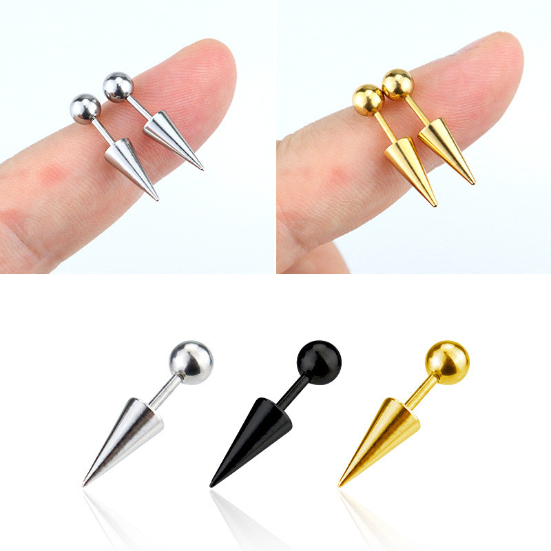 European and American Cross-Border New Fashion Titanium Steel Pointed Cone Ear Bone Studs Trendy Personality Versatile Earrings Unisex Accessories