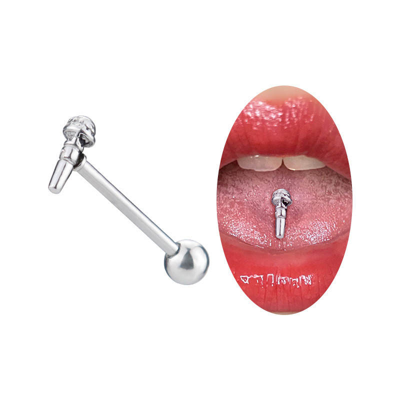 European and American Cross-Border Minimalist Cool Style Titanium Steel Microphone Snake Skull Tongue Piercing Hip-Hop Punk Style Piercing Jewelry