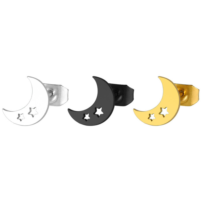 Fashion Moon and Star Niche Pattern Earrings Titanium Steel Vacuum Plated Street Style Earrings Jewelry Wholesale