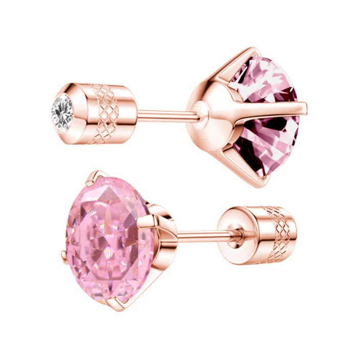 Fashion New Versatile Colorful Zircon Four-Prong Fine Needle Pattern Round Double-Headed Stone Earrings Factory Dir...