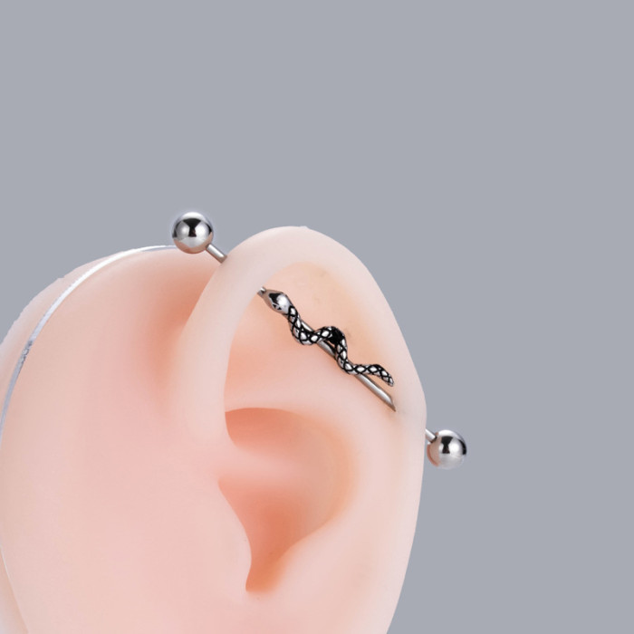 European and American Hot-Selling Long Stainless Steel Earrings Amazon AliExpress Blackened Small Snake Long Rod Ear Bridge Piercing Jewelry