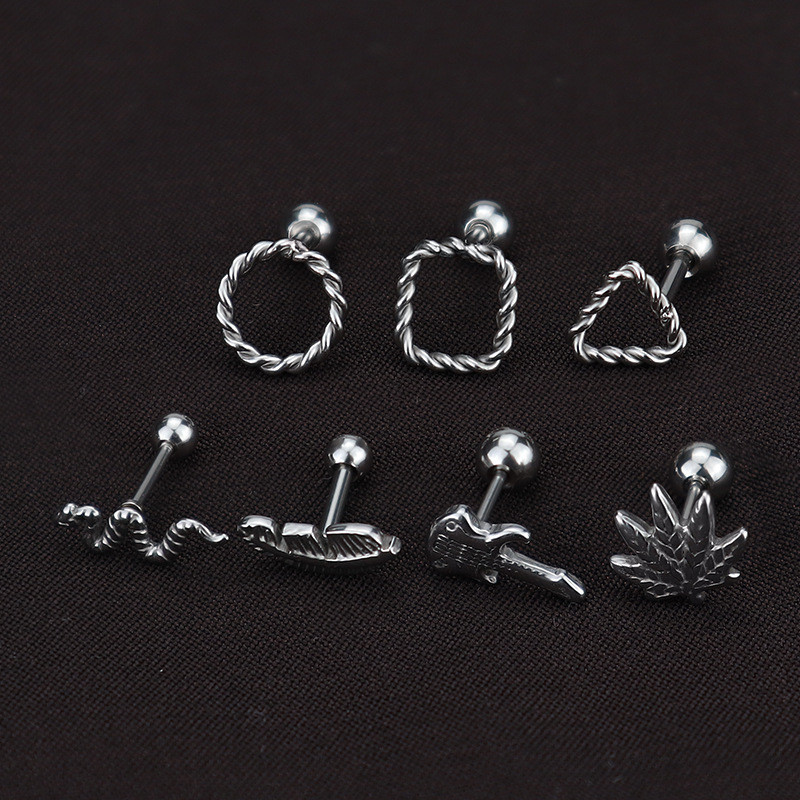 European and American Cross-Border Fashion New Geometric Twisted Line Earrings Feather Leaf Titanium Steel Earrings Jewelry Factory Direct Sale