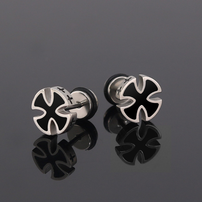 Fashion Personality Oil Drop Black Cross Earrings Titanium Steel Simple Jewelry Petite Hua Zi Earrings