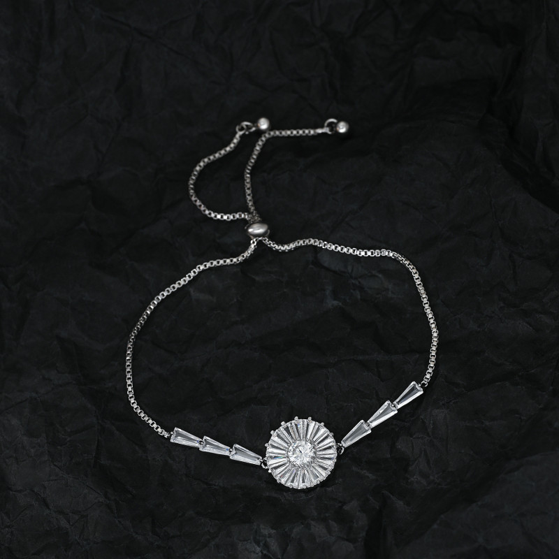 Real Gold Plated Micro Inlaid Zircon Elegant Hand Jewelry for Women High-end Adjustable Pull Sunflower Bracelet Wholesale