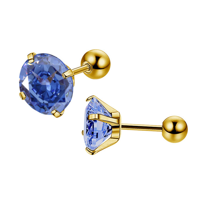 European and American Cross-Border 316 Titanium Steel One-Piece Four-Claw Zircon Earrings Round Ball Threaded Ear Bone Stud Stainless Steel Earrings Wholesale