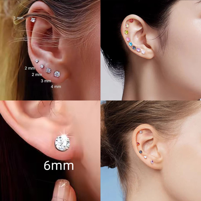 European and American New Style Personality Zircon Exquisite Ear Piercing Screw Type Earrings Ear Bone Studs Hua Zi Earrings Jewelry Wholesale