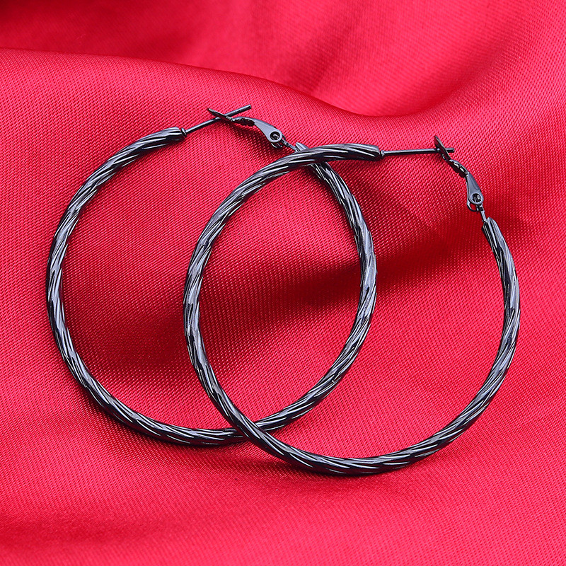 European and American Fashion Titanium Steel Twisted Line Exaggerated Large Hoop Earrings Stainless Steel Round Trendy Nightclub Large Earrings for Women Factory Direct Sale