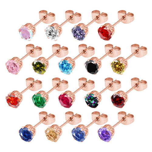 Amazon Fashion Simple New Six-Claw Round Zircon 3A Zirconia Earrings Ear Bone Studs Niche Versatile Ear Jewelry Wholesale