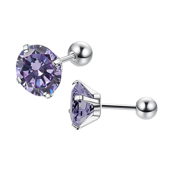 Amazon Cross-Border Exclusive Round AAA Zircon Stainless Steel Earrings Piercing Jewelry Fashion Simple Factory Direct Sale