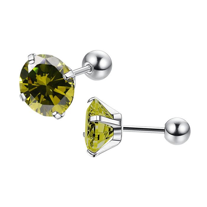 Amazon Cross-Border Exclusive Round AAA Zircon Stainless Steel Earrings Piercing Jewelry Fashion Simple Factory Direct Sale