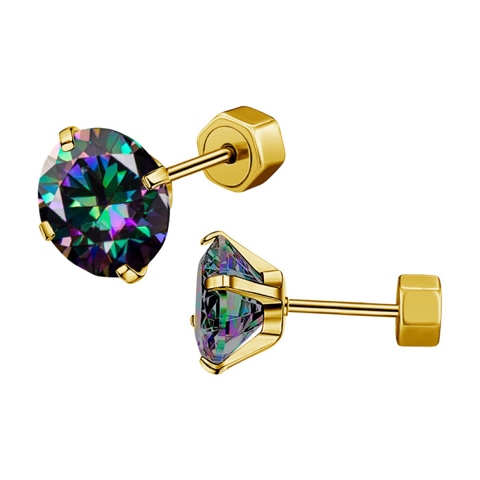 European and American Fashion Cross-Border New Colorful Round Zirconia Insert Earrings Simple Niche Versatile Earrings Ear Bone Stud Jewelry