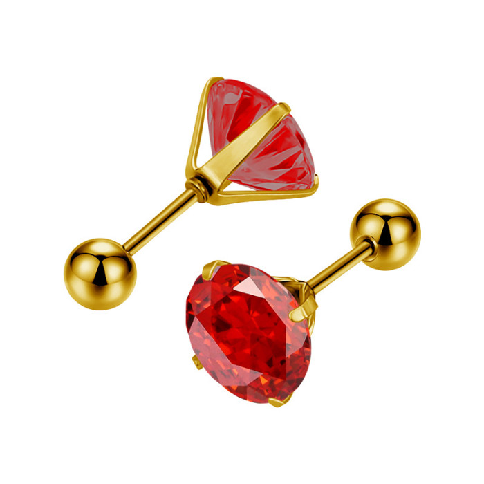 Wholesale Niche High-End Titanium Steel Ear Bone Studs Fashion Versatile AAA Colorful Round Zircon Ear Studs Earrings