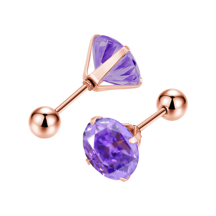 Fashion New Versatile Titanium Steel Round Zircon Press Claw Round Ball Plug 3-8mm Crystal AAA Colorful Hua Zi Earrings