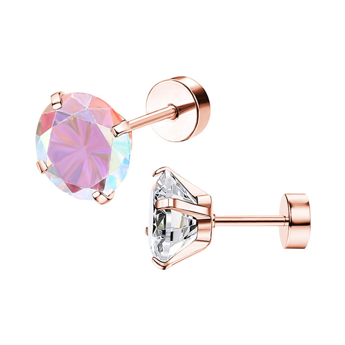 2025 Niche Simple Colorful Round Zircon Insert Round Cake Earrings Ear Bone Studs Fashion New Earrings Manufacturer Wholesale
