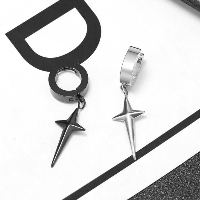 2023 Titanium Steel Simple Personality Trendy Ear Cuff Star Pendant Earrings Men's Ear Cuff Jewelry Manufacturer Whol...