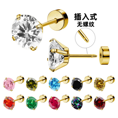 Amazon Unisex Stainless Steel 4-Prong Zircon Earrings Simple Versatile Bulk In Stock Wholesale Earrings Jewelry
