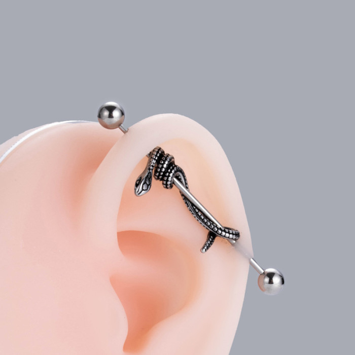 European and American Hot-Selling Long Stainless Steel Earrings Amazon AliExpress Blackened Small Snake Long Rod Ear Bridge Piercing Jewelry