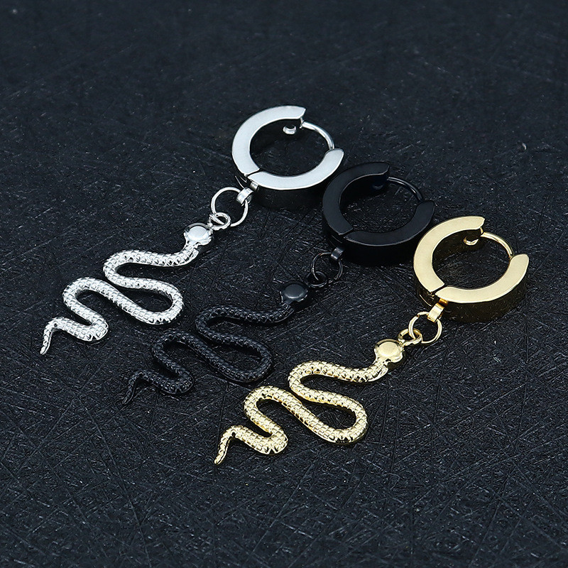 European and American Cross-Border Snake Stainless Steel Earrings Personality Unisex Hip-Hop Punk Neutral Style Earrings Jewelry Factory Direct Sale