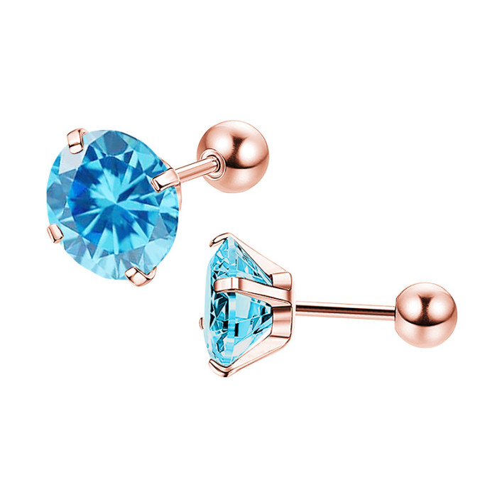 European and American Cross-Border Exclusive Titanium Steel One-Piece Four-Claw Zircon Earrings Round Ball Threaded Ear Bone Studs Jewelry Manufacturer Wholesale