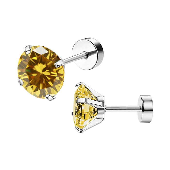 New Classic Stainless Steel Round Zircon Earrings Insert Type Round Cake Ear Studs Ear Bone Studs Ear Jewelry Wholesale