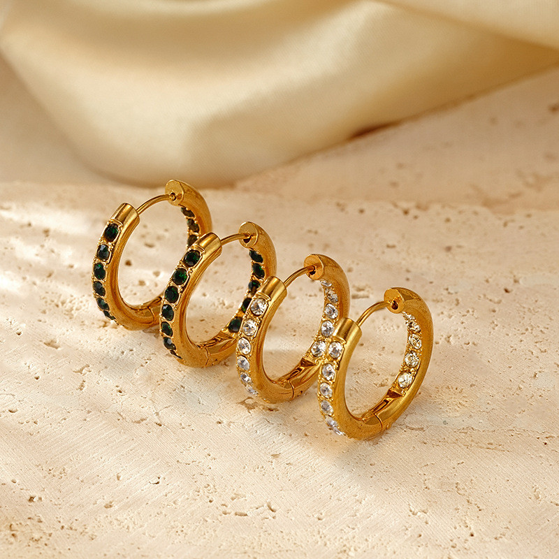 European and American Fashion Light Luxury Style Inlaid Titanium Steel Earrings Versatile Design Sense Stainless Steel Earrings Hoops Wholesale