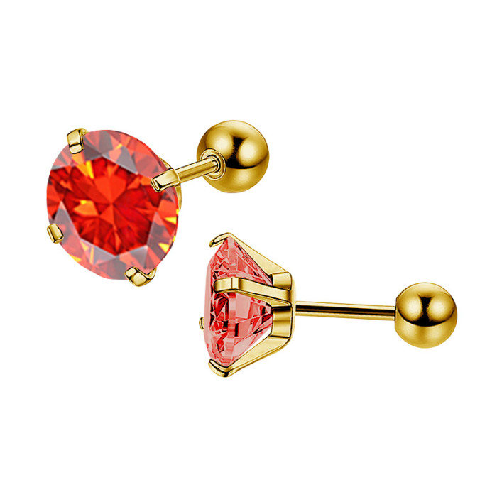 European and American Cross-Border 316 Titanium Steel One-Piece Four-Claw Zircon Earrings Round Ball Threaded Ear Bone Stud Stainless Steel Earrings Wholesale