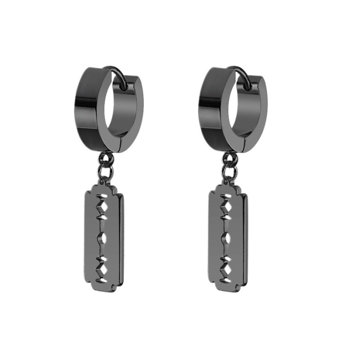 Hip-Hop Punk Personality Fashion Creative Blade Pendant Titanium Steel Ear Clip Flat Earrings Manufacturer Wholesale