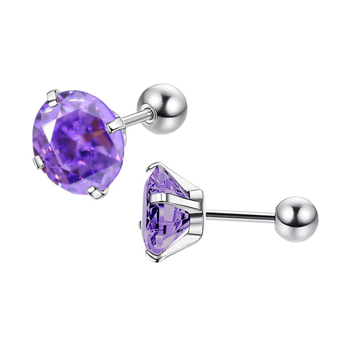Amazon Cross-Border Exclusive Round AAA Zircon Stainless Steel Earrings Piercing Jewelry Fashion Simple Factory Direct Sale