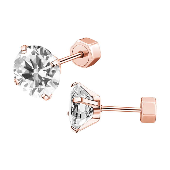 2025 Niche Simple Colorful Round Zircon Insert Carved One-piece Rose Gold Claw Earrings Ear Bone Studs