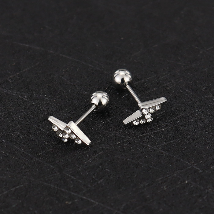 European and American INS Style Zircon Threaded Earrings Piercing Earrings Cross-Border Hip-Hop Element Ear Bone Studs Hot-Selling Jewelry