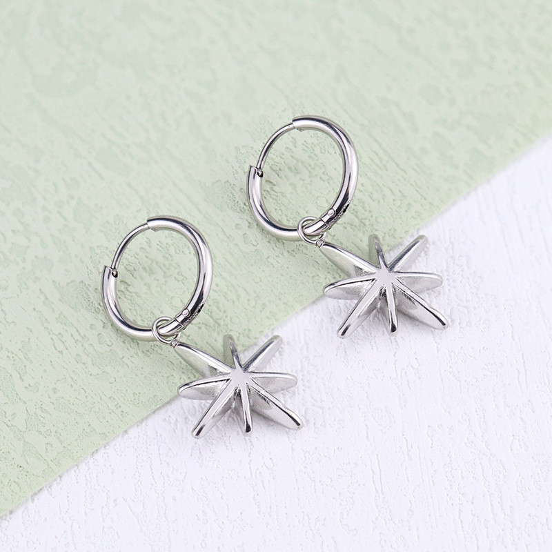 Amazon Hot-Selling Simple Personality Fashion Five-Pointed Star Earrings Titanium Steel Ear Clips Earrings Cross-Border Hot Sale Wholesale