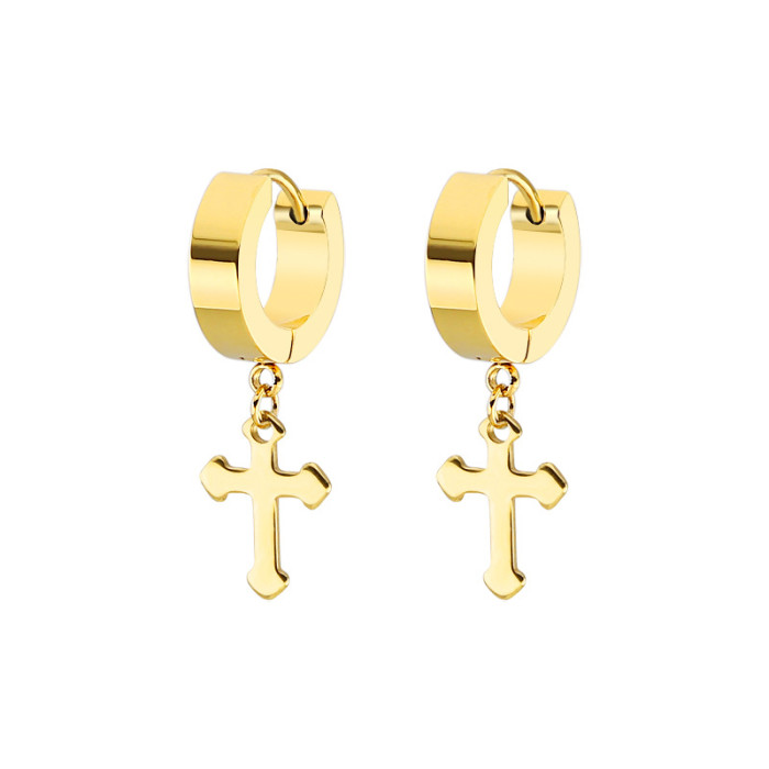 2023 Japanese and Korean Hip-Hop Punk Style Simple Cross Personality Titanium Steel Ear Cuff Earrings Electroplated Factory Wholesale Direct Sales