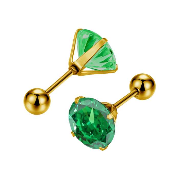 Wholesale Niche High-End Titanium Steel Ear Bone Studs Fashion Versatile AAA Colorful Round Zircon Ear Studs Earrings