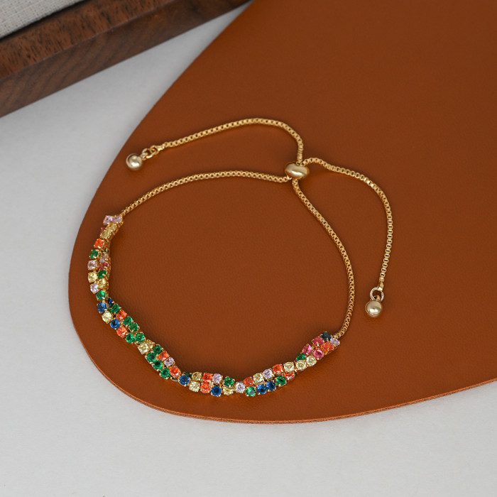 Xiaohongshu Hot-Selling Super Shiny Layered Colorful Dopamine Zircon Bracelet for Women, Atmosphere-Enhancing Exquisite Light Luxury Bracelet