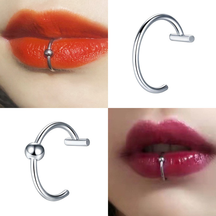 Fake Lip Studs No Piercing Heart Lip Clips Titanium Steel Disco Clips Non-Pierced Ear Clips Stainless Steel Personality Punk Cross-Border