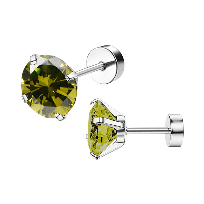 New Classic Stainless Steel Round Zircon Earrings Insert Type Round Cake Ear Studs Ear Bone Studs Ear Jewelry Wholesale