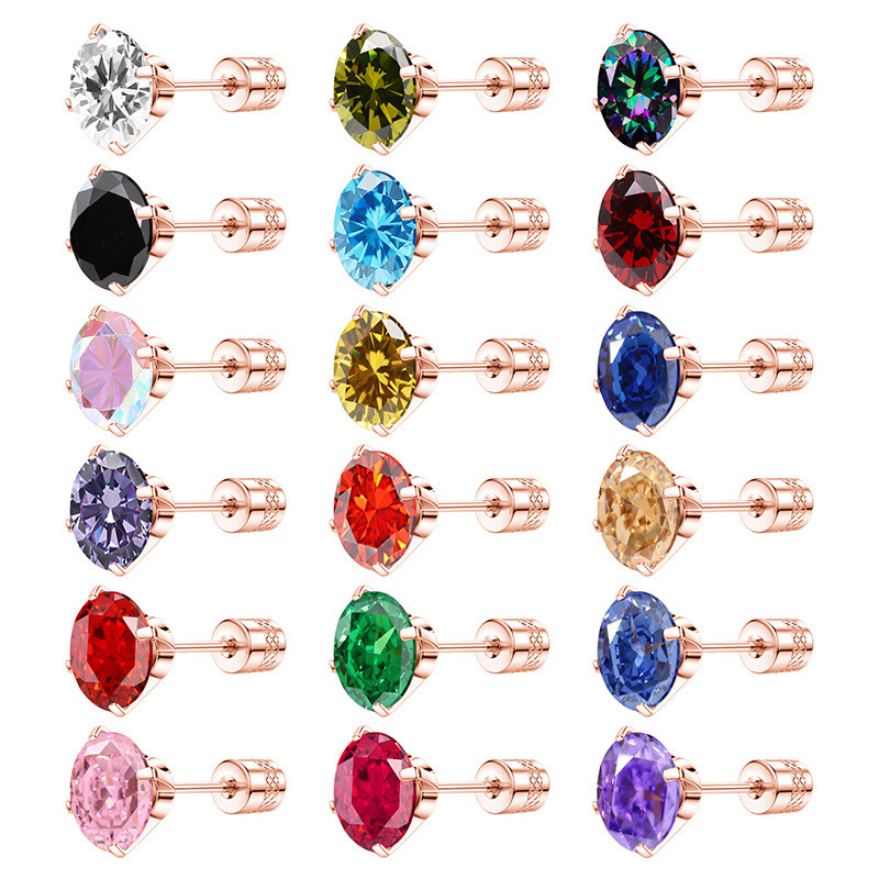 European and American Fashion New Versatile Colorful Zircon Four-Prong Fine Needle Pattern Round Double-Headed Diamond Earrings Factory Direct Sale