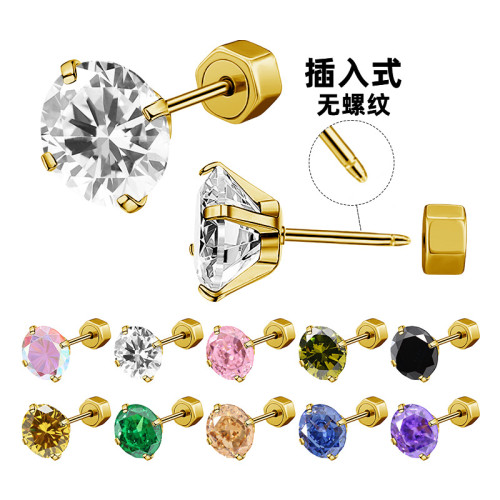European and American Fashion Cross-Border New Colorful Round Zirconia Insert Earrings Simple Niche Versatile Earrings Ear Bone Stud Jewelry