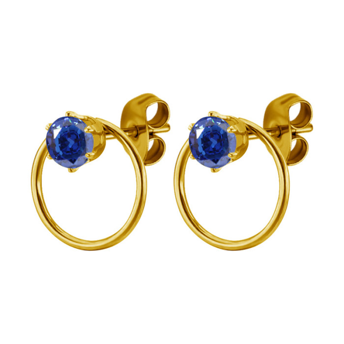 European and American Fashion New Titanium Steel Round Circle Earrings with AAA Transparent Zircon Fine Needle Stud Earrings for Women Wholesale