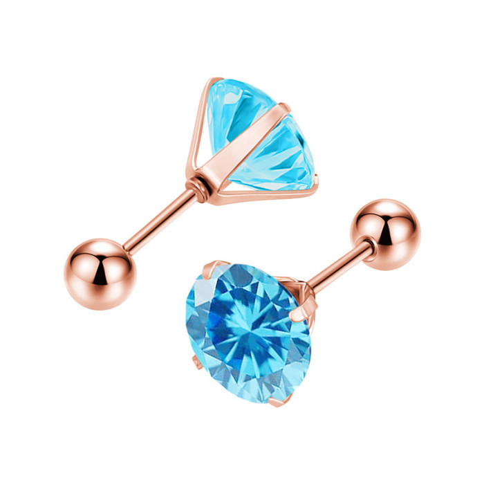 Fashion New Versatile Titanium Steel Round Zircon Press Claw Round Ball Plug 3-8mm Crystal AAA Colorful Hua Zi Earrings