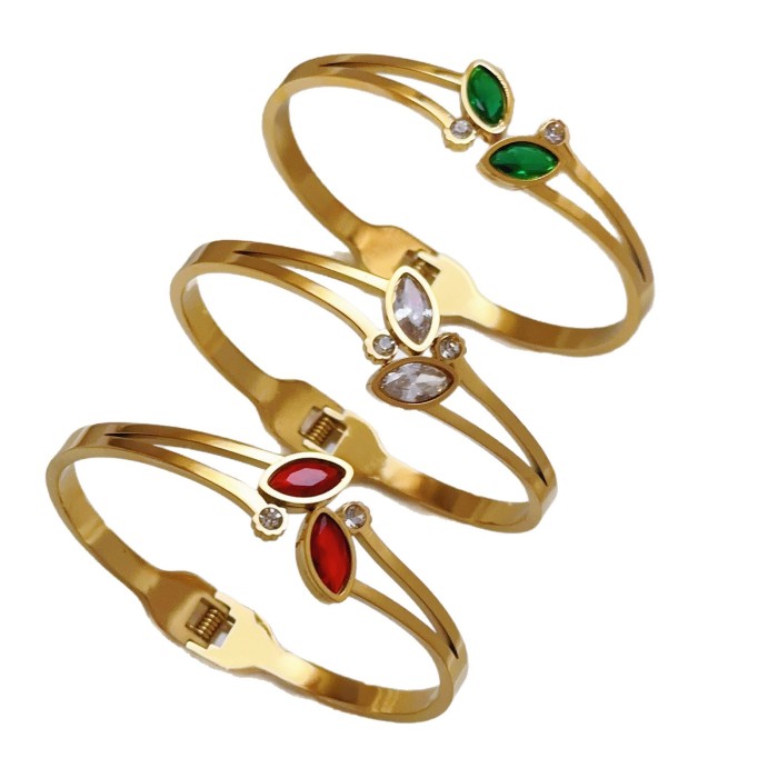 Light Luxury Stone-Encrusted Vintage Bracelet Personality Fashion Light Luxury Stainless Steel Gold High-End Jewelr...