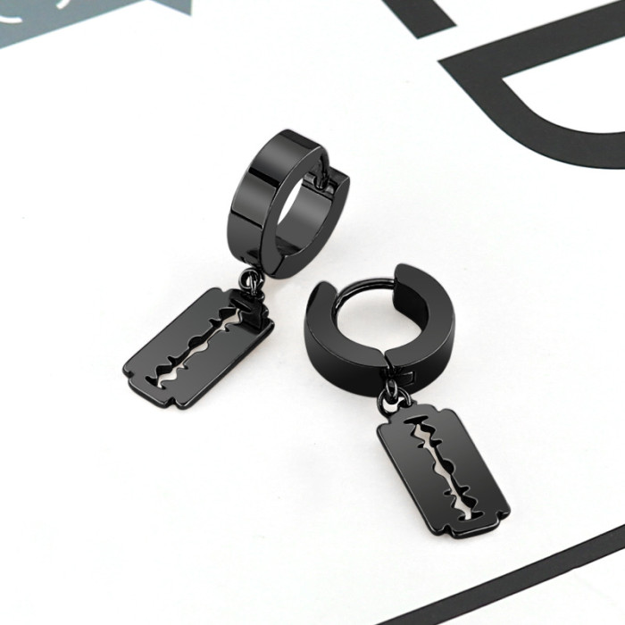 Hip-Hop Punk Personality Fashion Creative Blade Pendant Titanium Steel Ear Clip Flat Earrings Manufacturer Wholesale