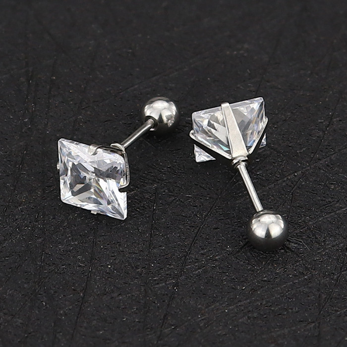 New Stainless Steel Square Zircon Earrings Sleep Without Removing Ear Bone Studs Fine Needle Style Simple Versatile E...