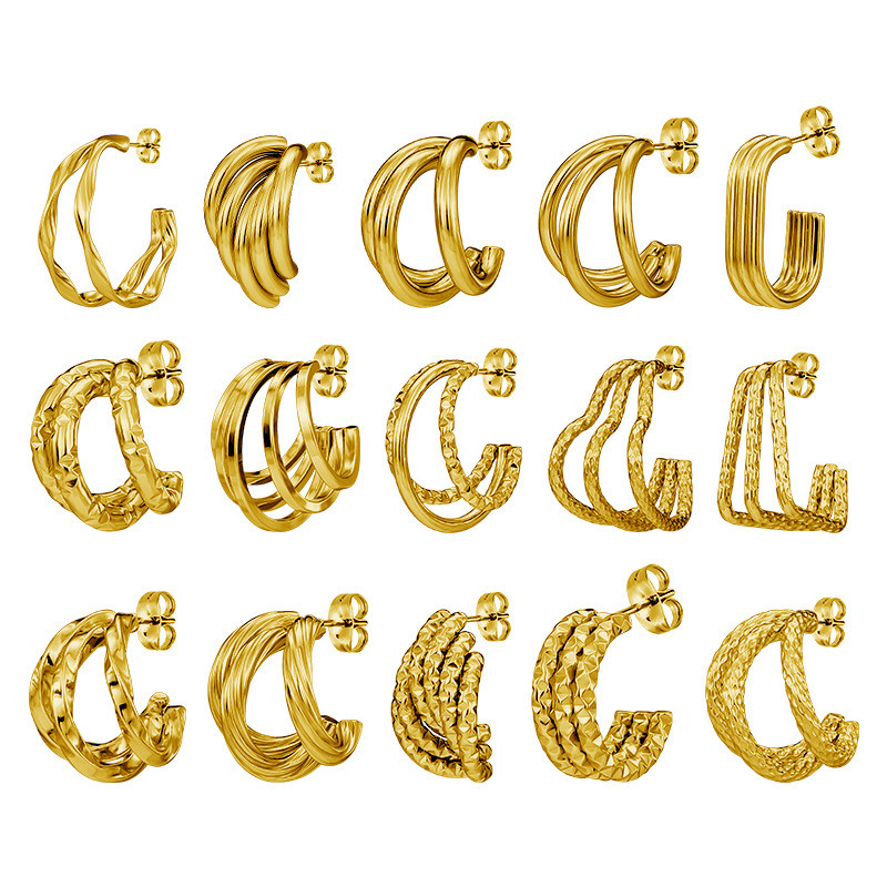 European and American High-End Light Luxury C-Shaped Stitching Simple Elegant Earrings Hot Girl Niche Versatile Ear Jewelry Factory Direct Sale
