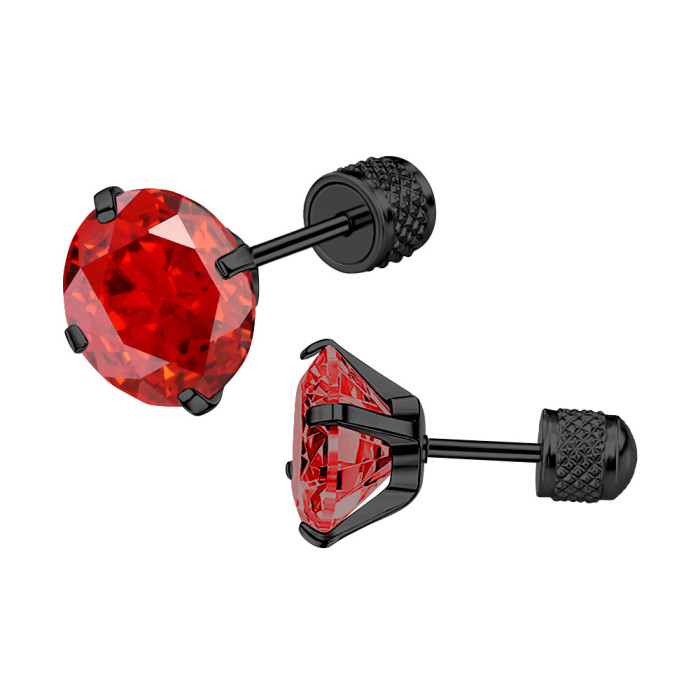 European and American New Style Sparkling Round Zircon Earrings Ear Bone Studs Insertable Threaded Exquisite Carved Pattern Cylinder Ear Back Ear Jewelry