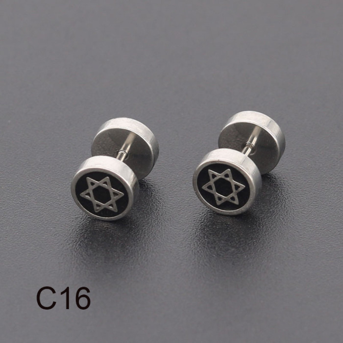 Korean Version Simple Personality Barbell Double-sided Epoxy Earrings Ear Bone Studs Stainless Steel Titanium Steel P...
