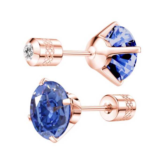 Fashion New Versatile Colorful Zircon Four-Prong Fine Needle Pattern Round Double-Headed Stone Earrings Factory Dir...