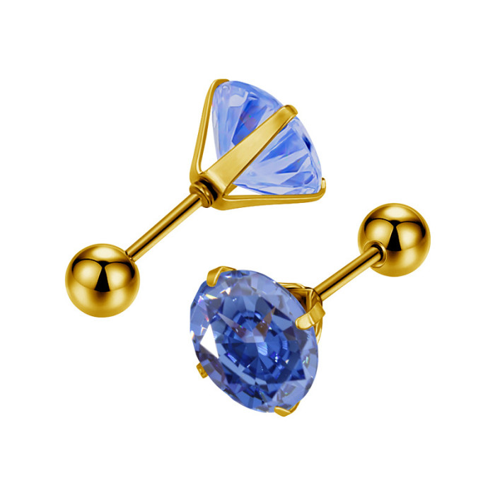 Wholesale Niche High-End Titanium Steel Ear Bone Studs Fashion Versatile AAA Colorful Round Zircon Ear Studs Earrings