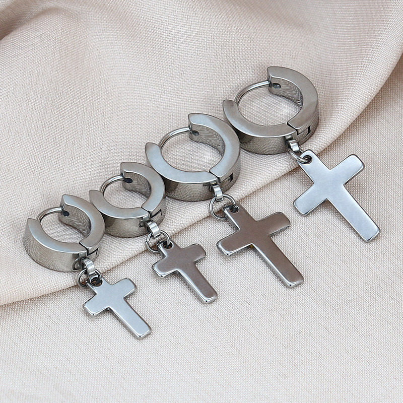 European and American Cross-Border Fashion New Titanium Steel Cross Earrings Simple Versatile Earrings Unisex Factory Direct Sale